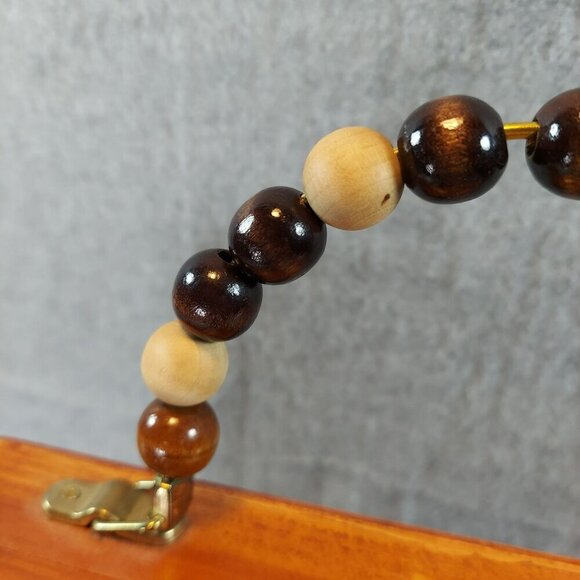 Handmade Wooden Purse With Nature-Inspired Wolf & Landscape Artwork Beaded Handl - Picture 4 of 16